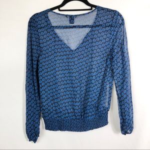 H&M Shear Blue Print Peasant Blouse Size 2